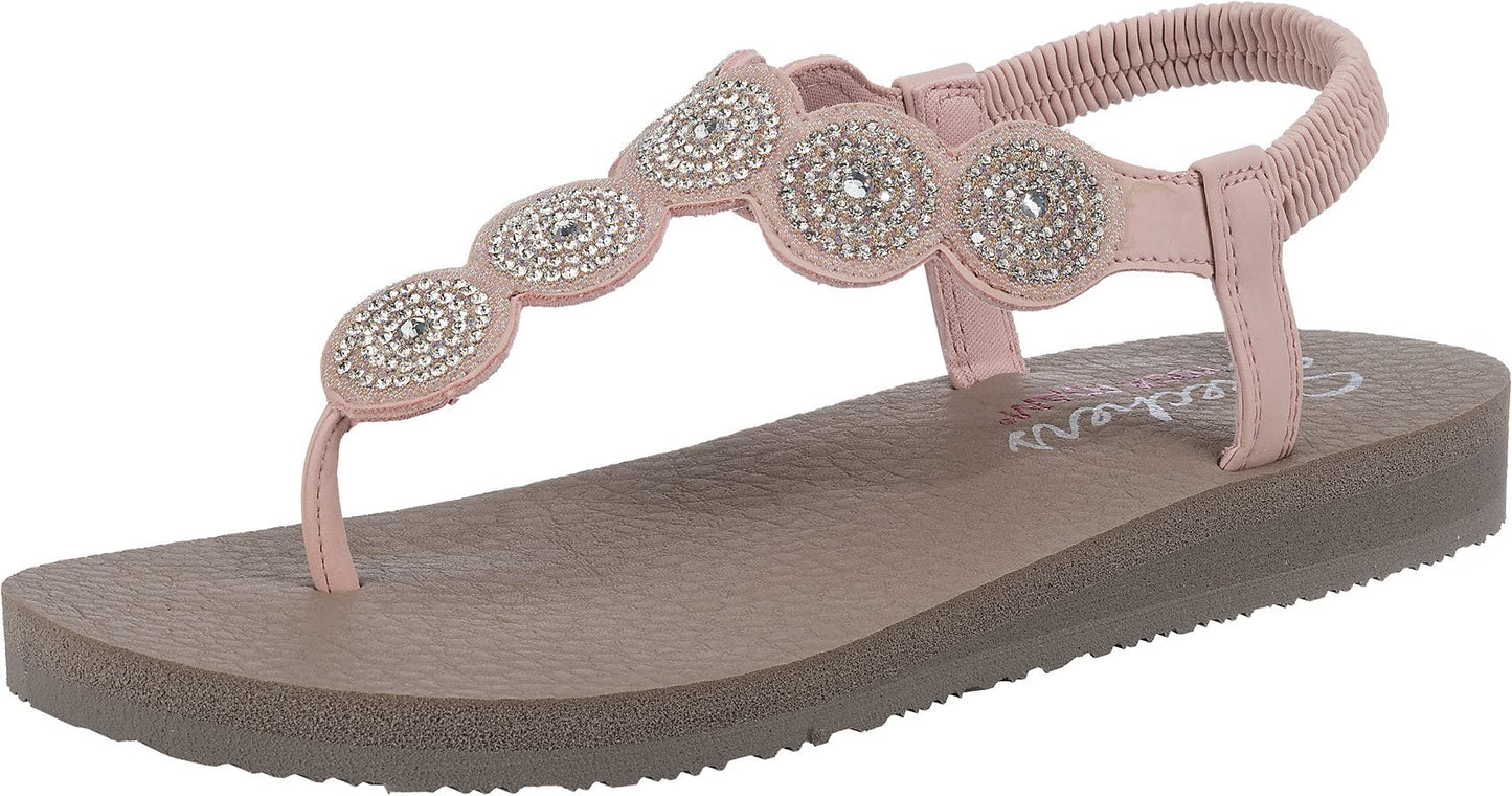 Skechers Women's Meditation - Stars & Sparkle - Circular Rhinestone Slingback Thong, Light Pink, 7