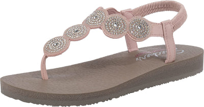 Skechers Women's Meditation - Stars & Sparkle - Circular Rhinestone Slingback Thong, Light Pink, 7
