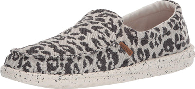 Hey Dude Women's Misty Woven Cheetah Grey Size 7 | Women’s Loafers | Women’s Slip On Shoes | Comfortable & Light-Weight
