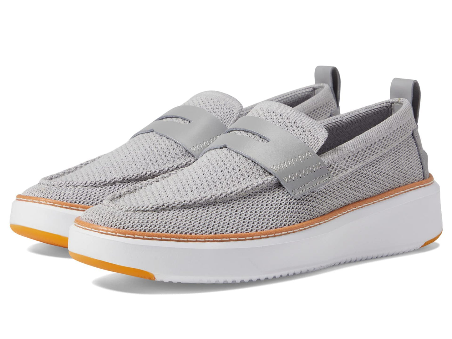 Cole Haan Grandpro Topspin Stitchlite Penny Loafers for Men - Removable Man-Made Insole - Cap Toe Sleet/Optic White 7 D - Medium
