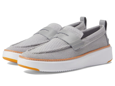 Cole Haan Grandpro Topspin Stitchlite Penny Loafers for Men - Removable Man-Made Insole - Cap Toe Sleet/Optic White 7 D - Medium