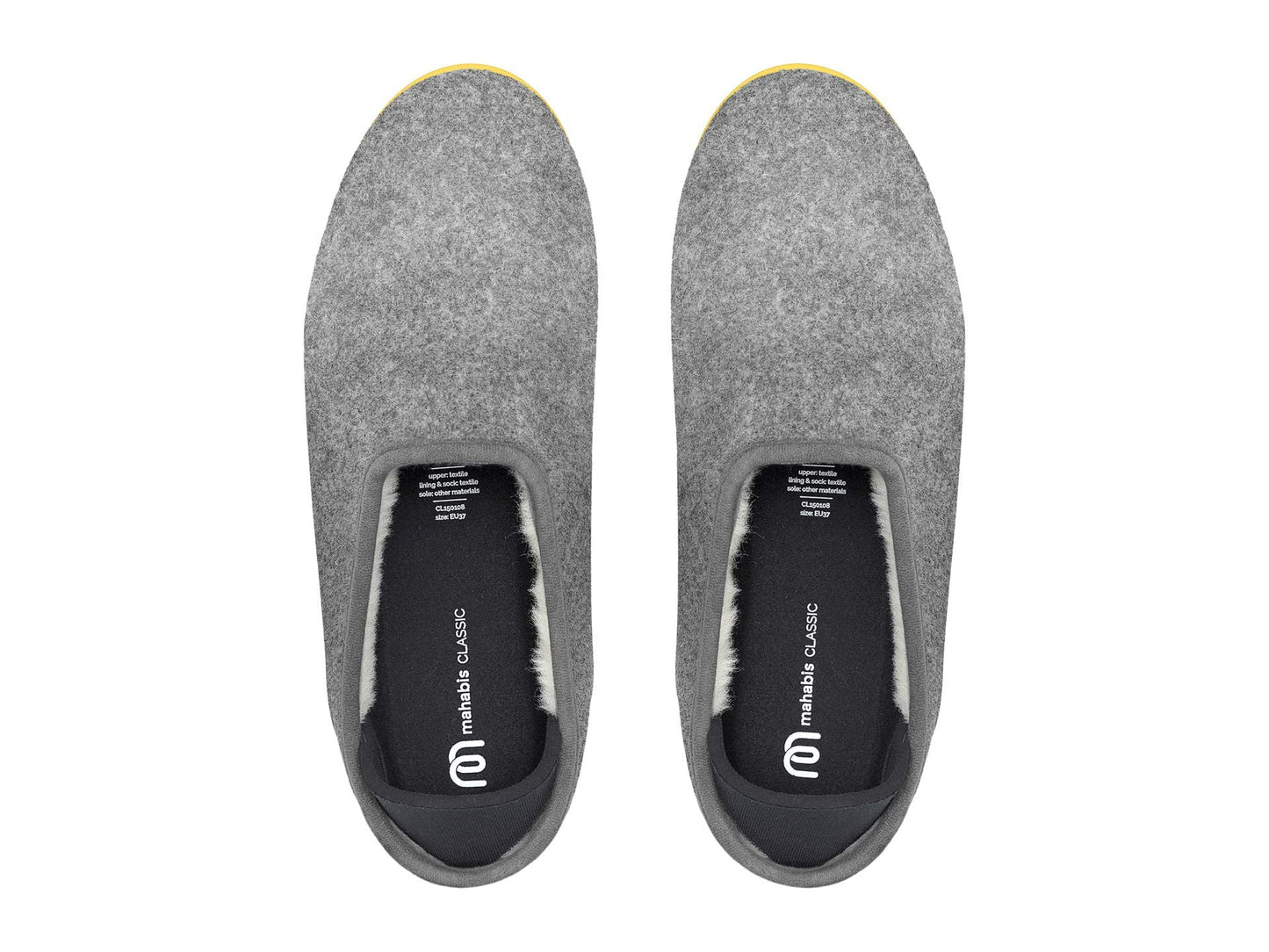 mahabis Classic Slipper Larvik Light Grey/Skane Yellow EU 47 (US Men's 12.5-13) Medium
