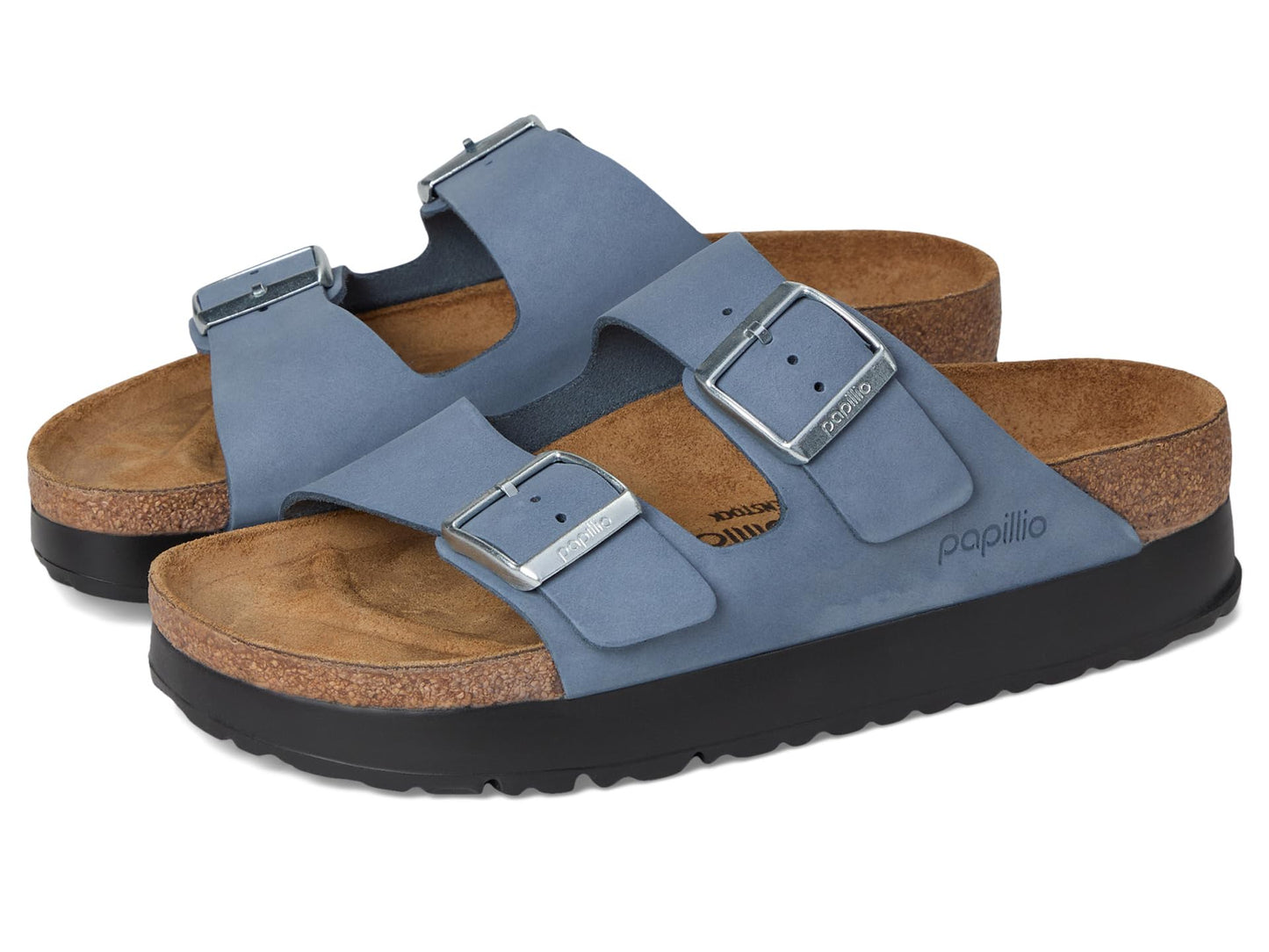 Birkenstock, Women, Papillio by Birkenstock Arizona Platform Sandal - Nubuck, Stone Blue, 6-6.5, Narrow