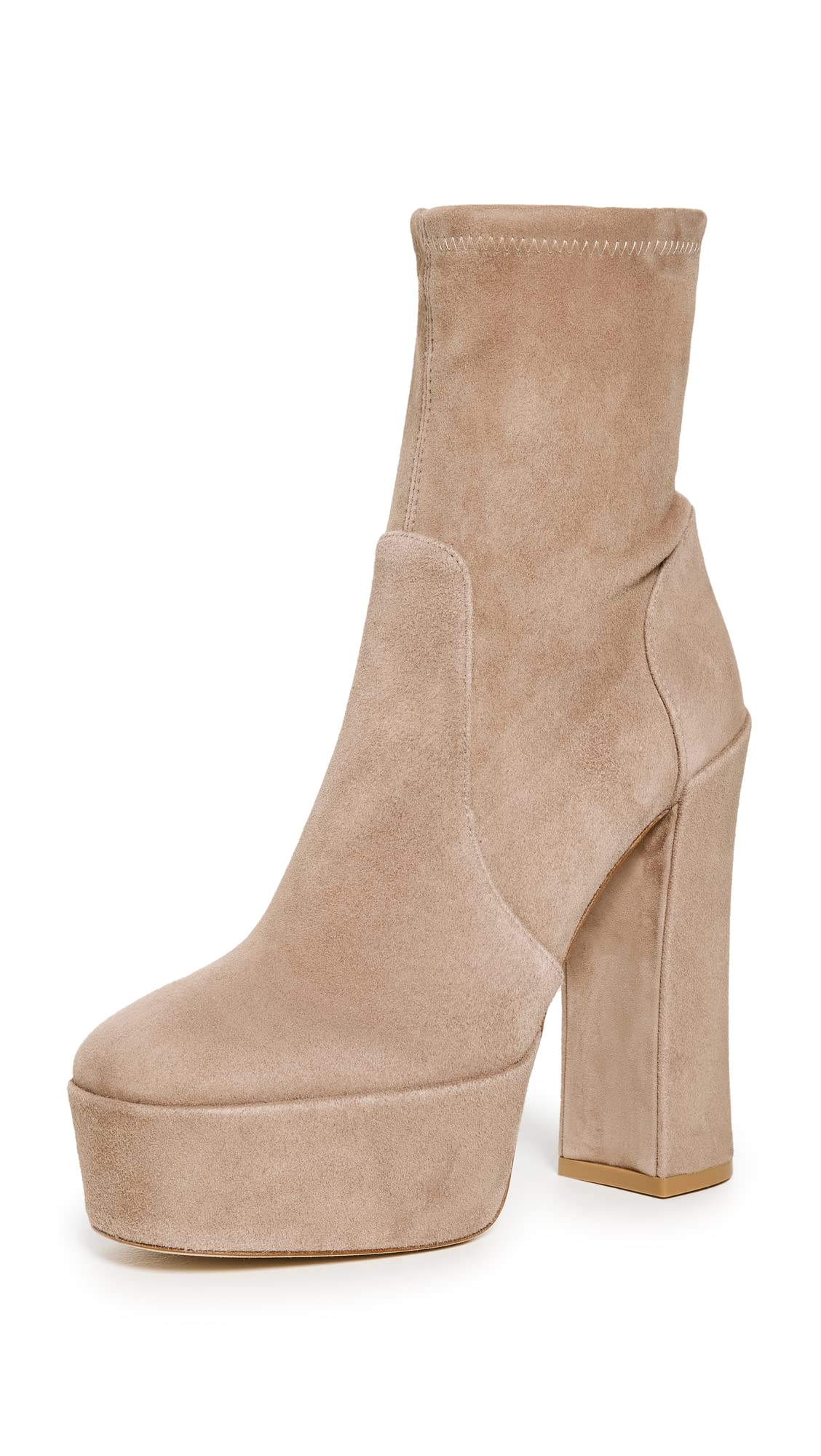 Stuart Weitzman Women's Skyhigh 145mm Platform Booties, Cashmere, Tan, 9 Medium US