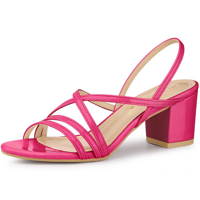 Allegra K Women's Strappy Slingback Chunky Heels Hot Pink Sandals 8 M US