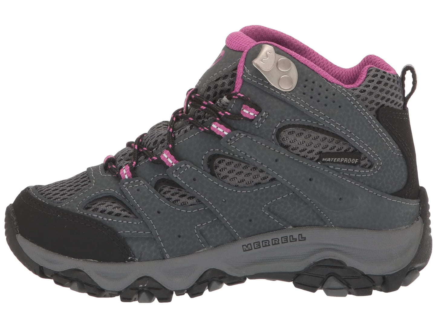 Merrell Unisex Kid's Moab 3 Mid Waterproof Hiking Shoe, Granite/Berry, 3 Wide