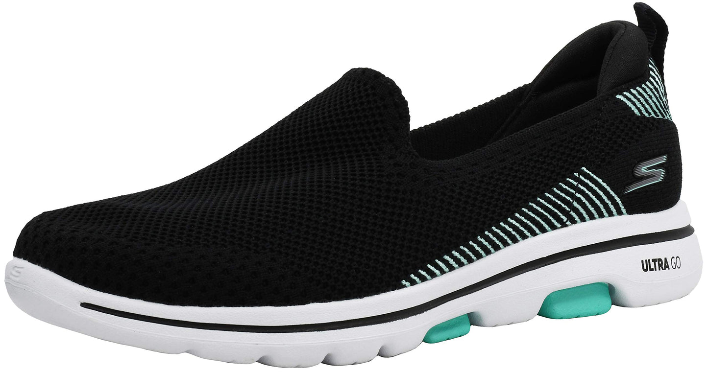 Skechers Women's GO Walk 5-Prized Sneaker, Black/Aqua, 9.5 M US