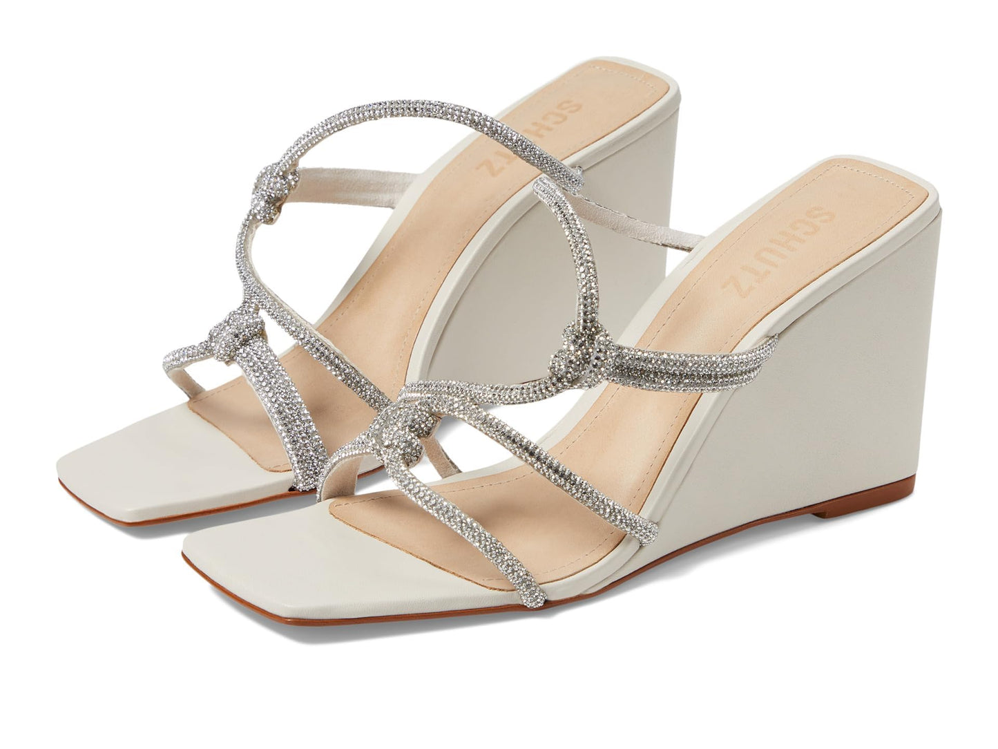Schutz Women's Lauryn Wedge Sandal, Cristal/Pearl, 9