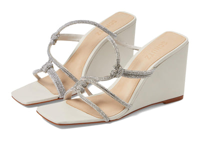 Schutz Women's Lauryn Wedge Sandal, Cristal/Pearl, 9
