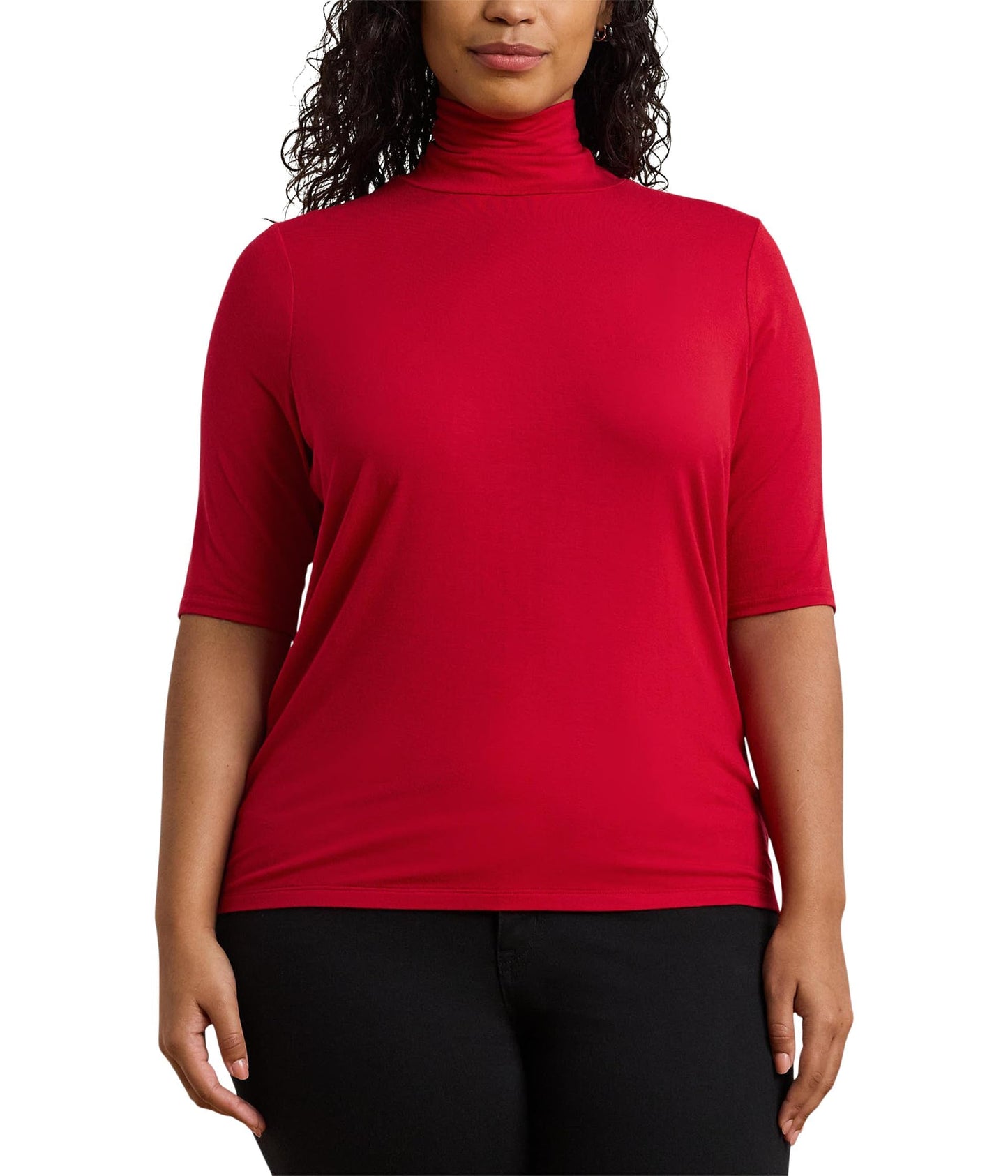 Lauren Ralph Lauren, Womens, Plus-Size Stretch Jersey Turtleneck, Festive Red, 1X-Plus
