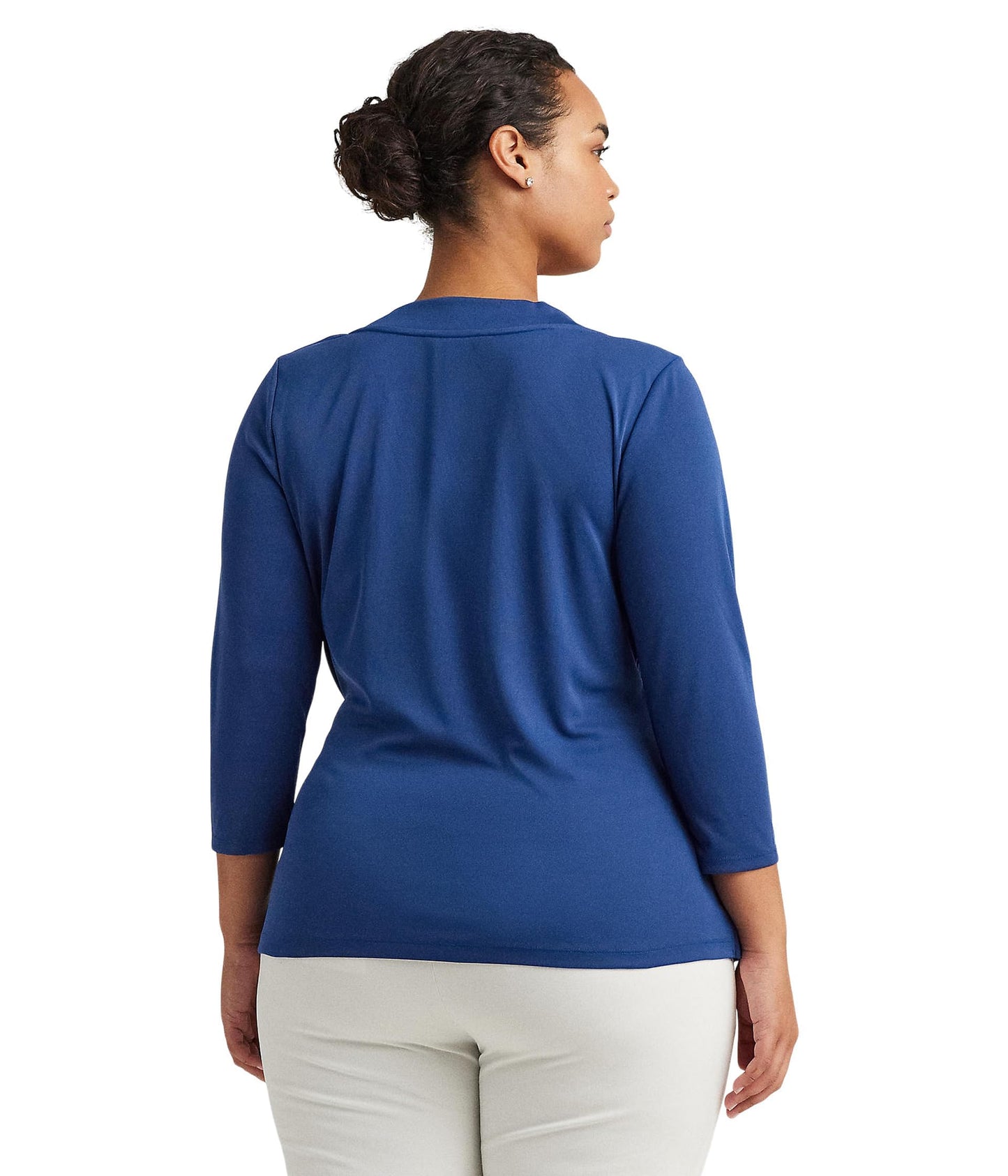 Lauren Ralph Lauren Womens Plus-Size Stretch Jersey Top Indigo Sail 1X