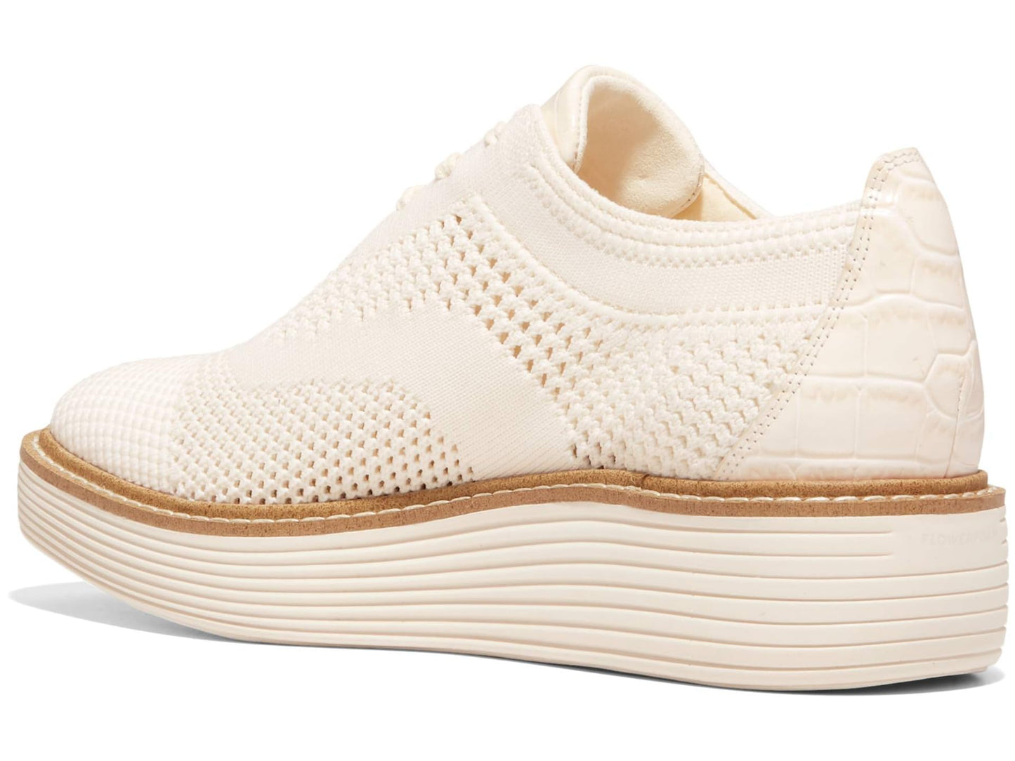 Cole Haan Womens Original Grand Platform Stitchlite Oxford, Ivory KNT/Croc Print, 9-B US