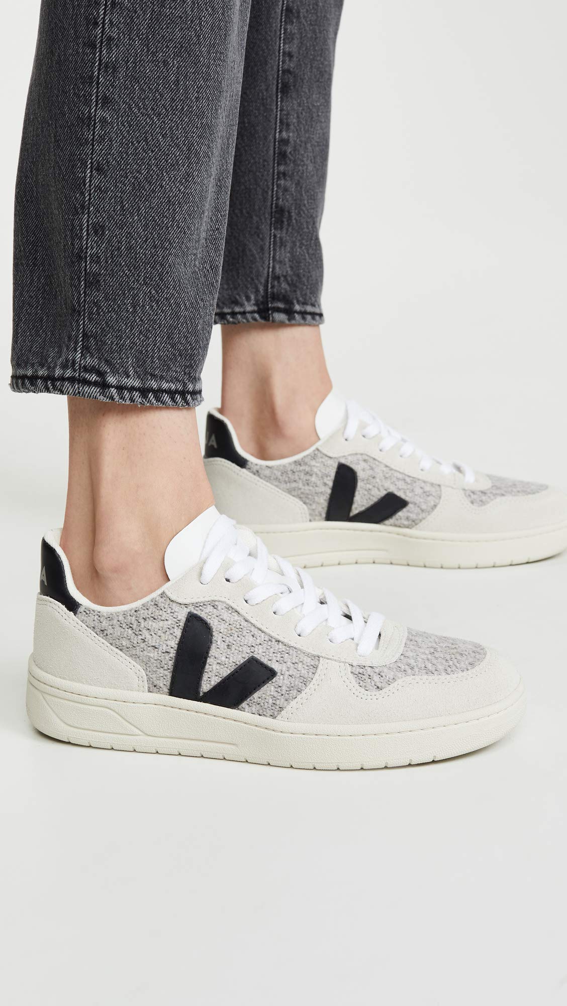 Veja Women's V-10 Sneakers, Snow/Black, 11 Medium US