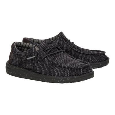 HEYDUDE Boy's Youth Wally Stretch Sox Slip On Shoe, Black/Black Size 1 | Lightweight Easy On Travel Ready Casual Sneaker