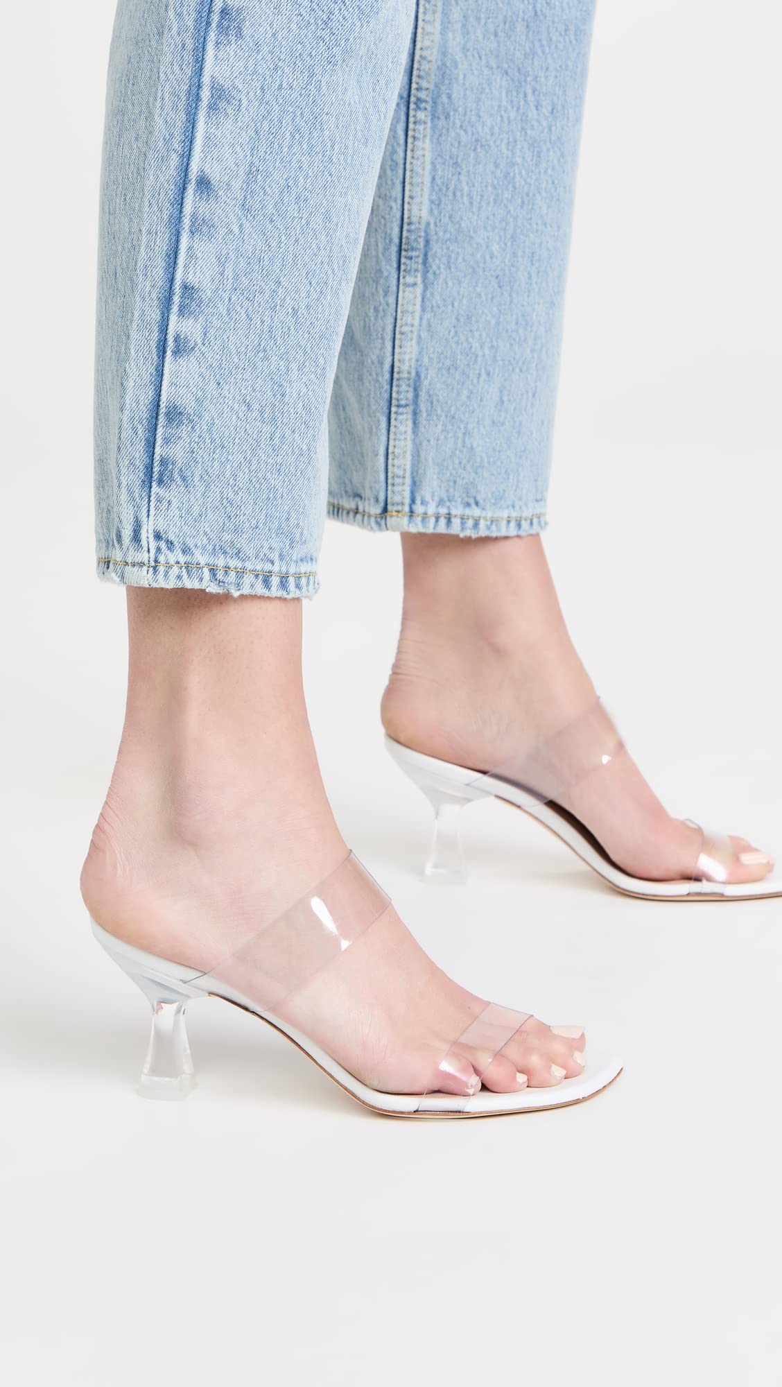 Stuart Weitzman Kristal Clear Sandal for Women - Synthetic Upper, Leather lining, sole, and insole Stylish Dress Shoes - Clear/White 5 B