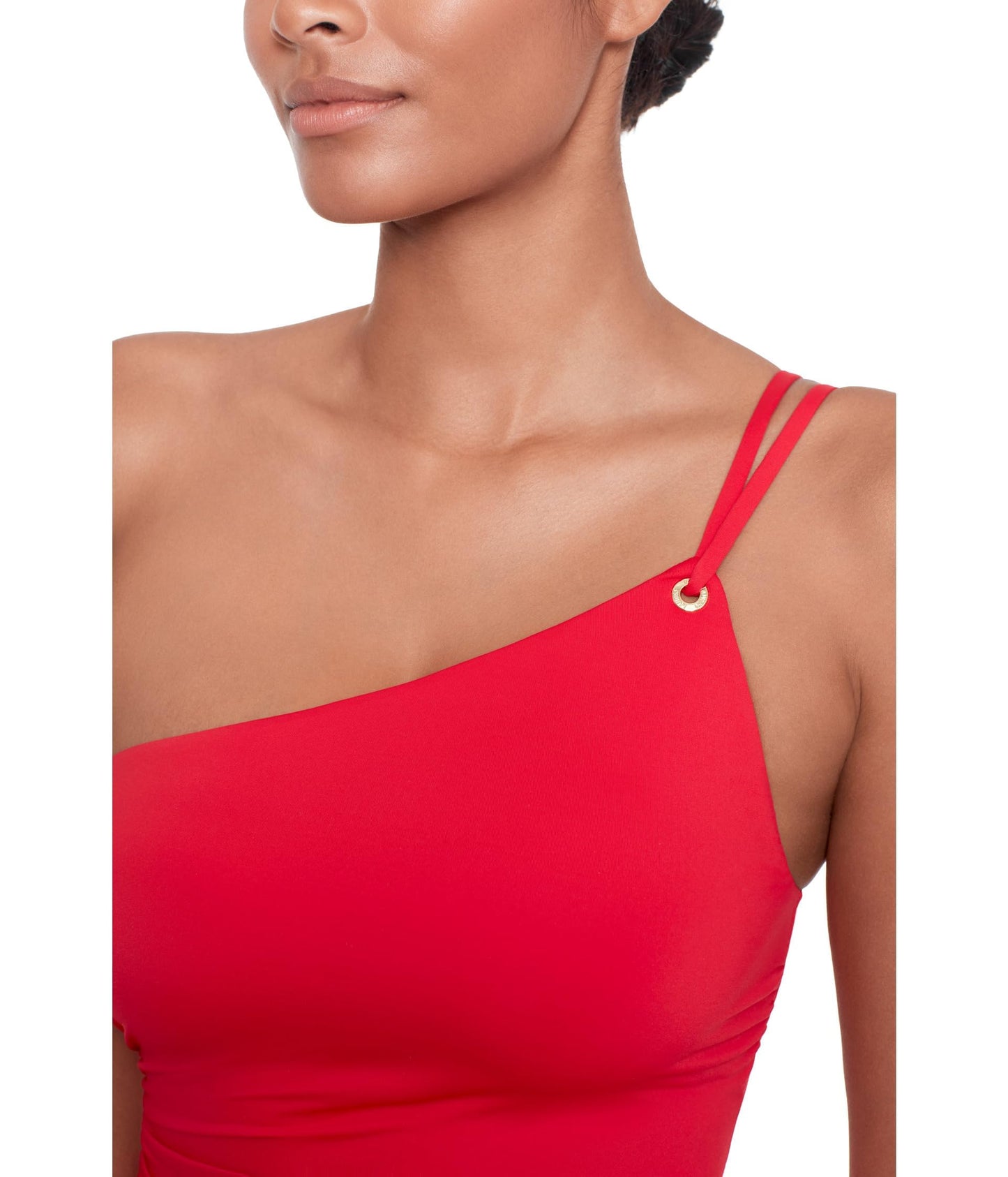 Lauren Ralph Lauren Womens Beach Club Solids Double Strap One Shoulder One-Piece Red 16