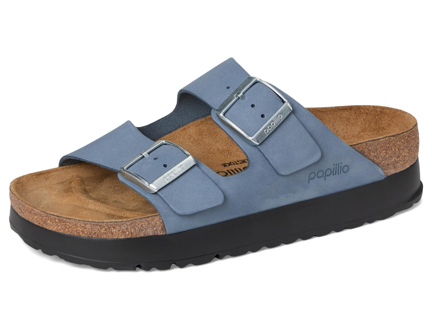 Birkenstock, Women, Papillio by Birkenstock Arizona Platform Sandal - Nubuck, Stone Blue, 5-5.5, Narrow