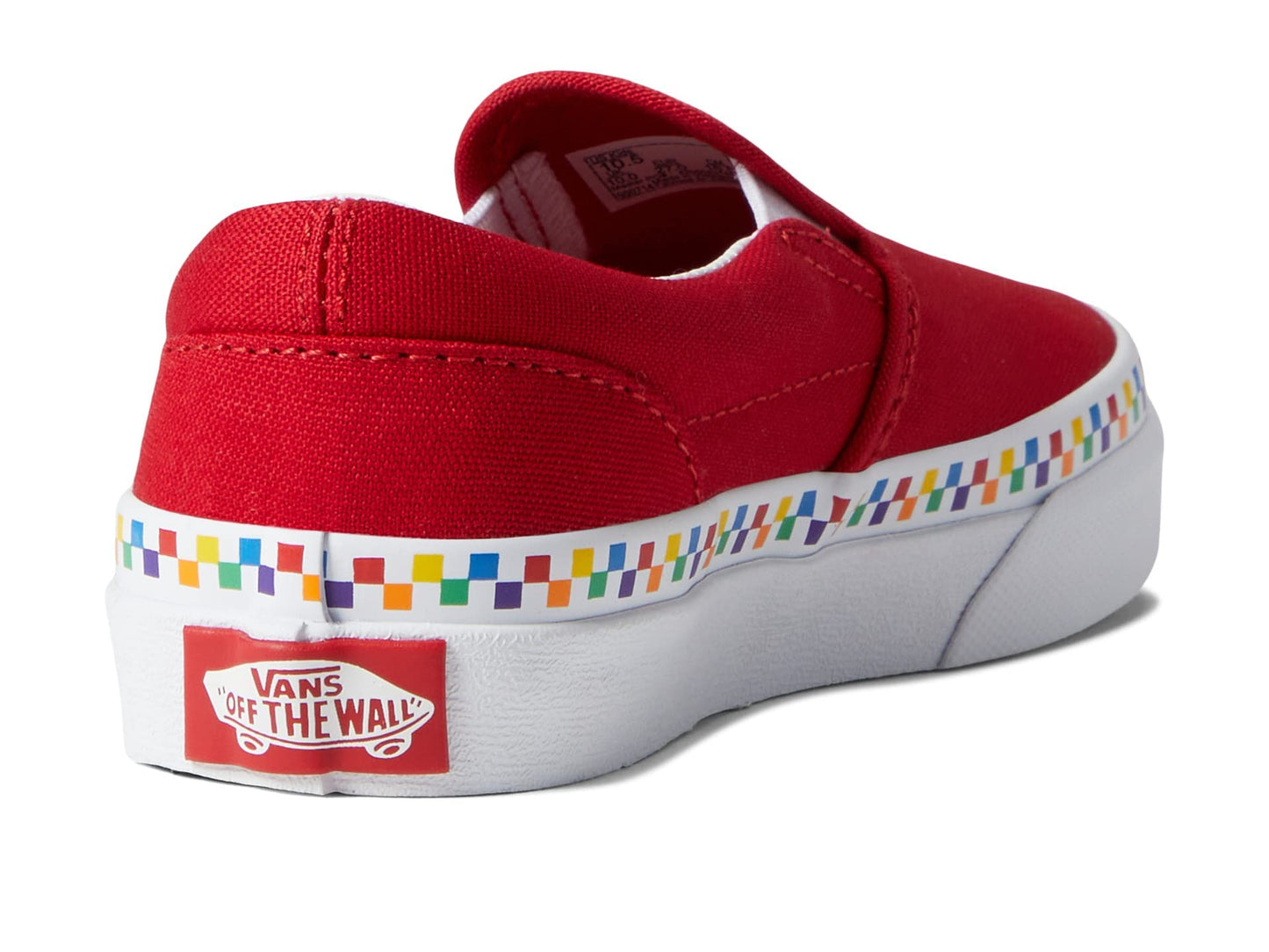 Vans Kids Slip On Sneaker, (Rainbow Checkerboard) Red/True White, Size 3 Little Kid