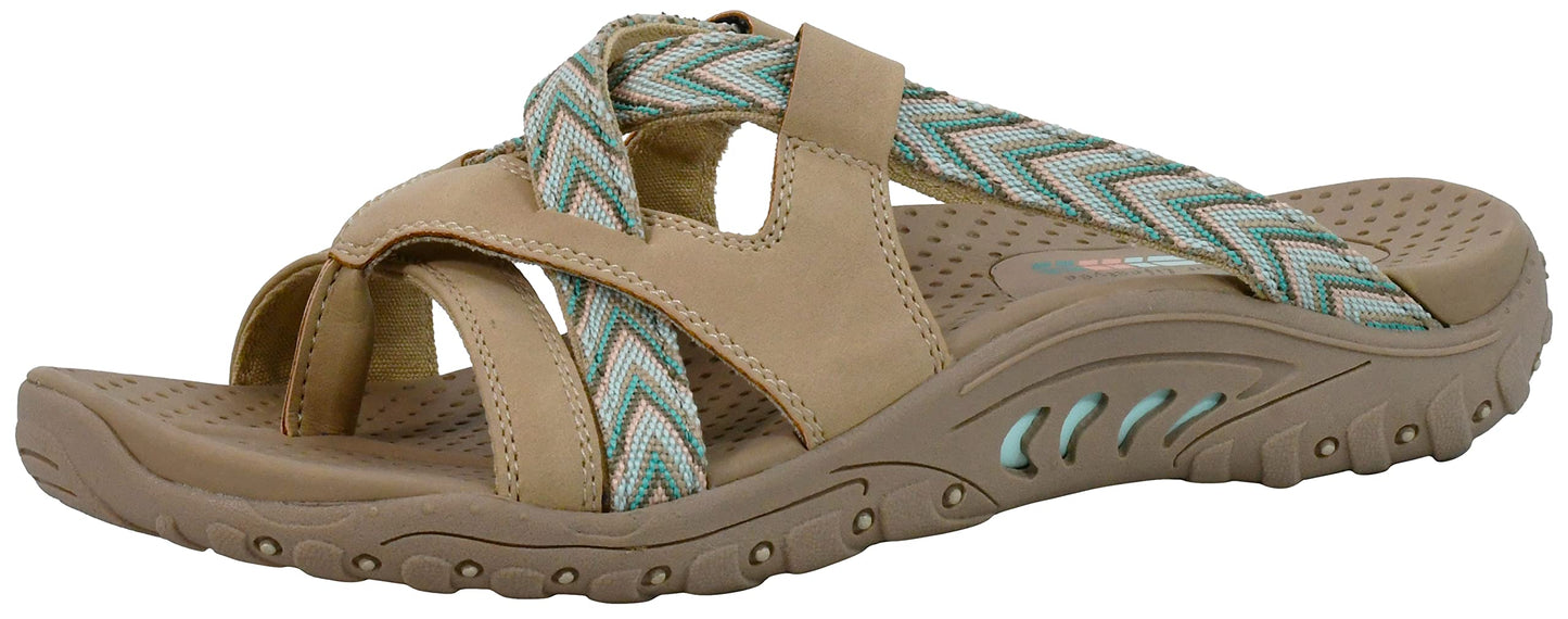 Skechers Womens Reggae - Soundstage Slide Multi-Strap Sandal, Taupe, 11 M US
