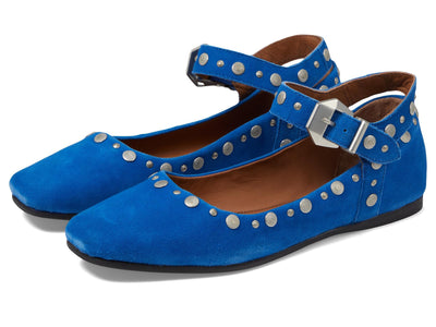 Free People Mystic Mary Jane Flat Shoes for Women - Leather Upper & Lining - Synthetic Outsole - Square Toe Electric Blue Suede EU 36.5 (US Women's 6.5) M