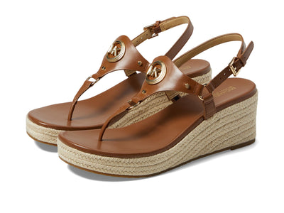 MICHAEL Michael Kors Casey Wedges for Women - Leather Upper - Synthetic Lining Insole and Outsole - Round Toe Luggage 7 M