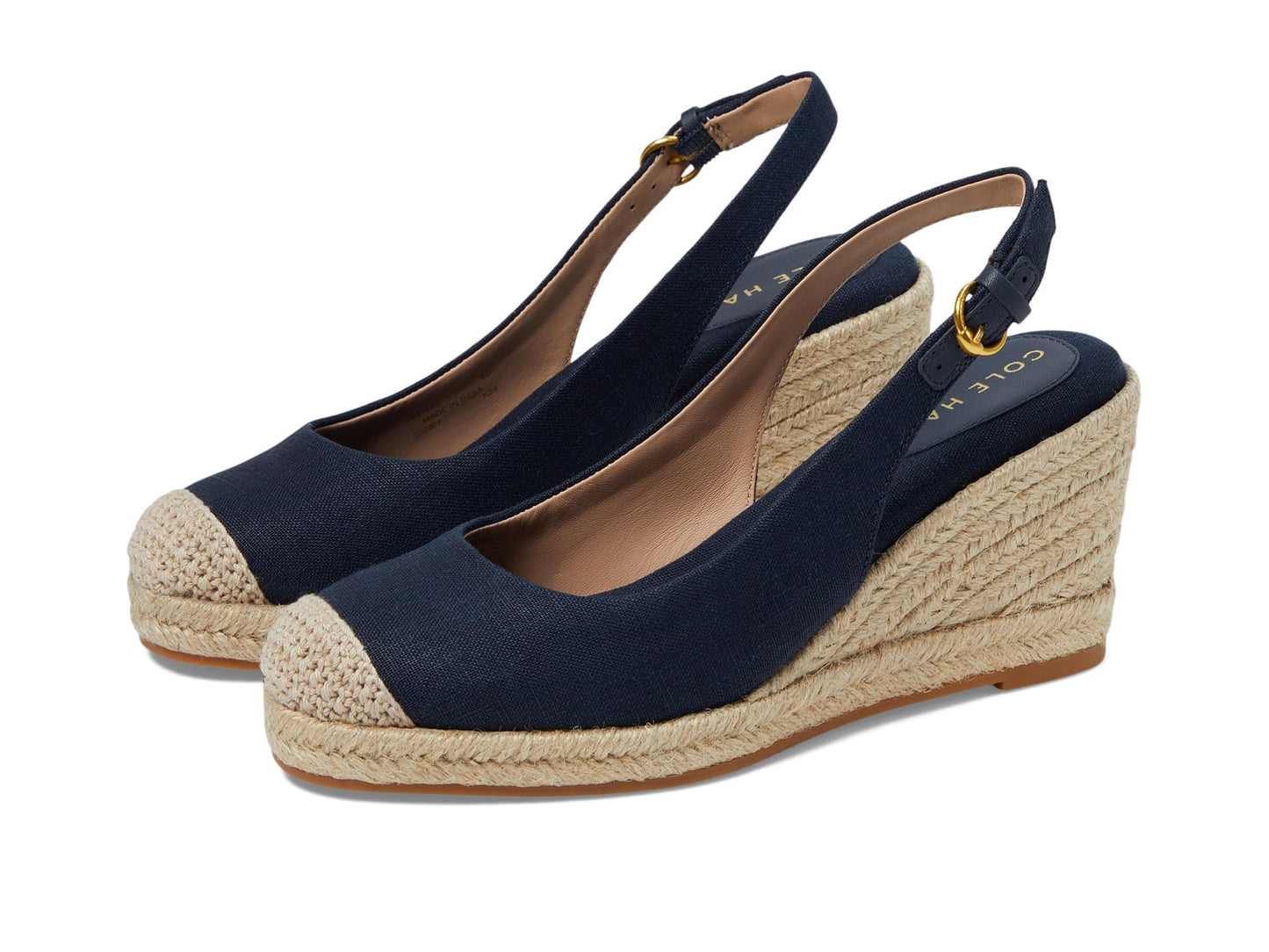 Cole Haan Women's Cloudfeel Espadrille Wedge Sling 80 mm II Platform, Navy Blazer Linen, 7