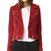 [BLANKNYC] womens Luxury Clothing Cropped Suede Leather Motorcycle Jackets, Comfortable & Stylish Coats, Red My Mind, Small