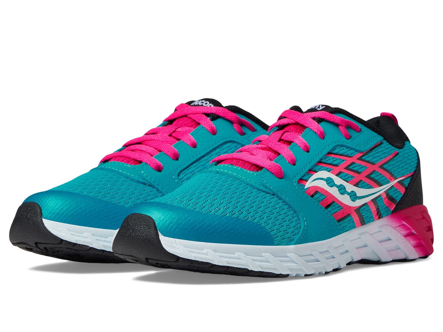 Saucony Wind 2.0 Running Shoe, Turq/Pink/Black, 4.5 US Unisex Big Kid