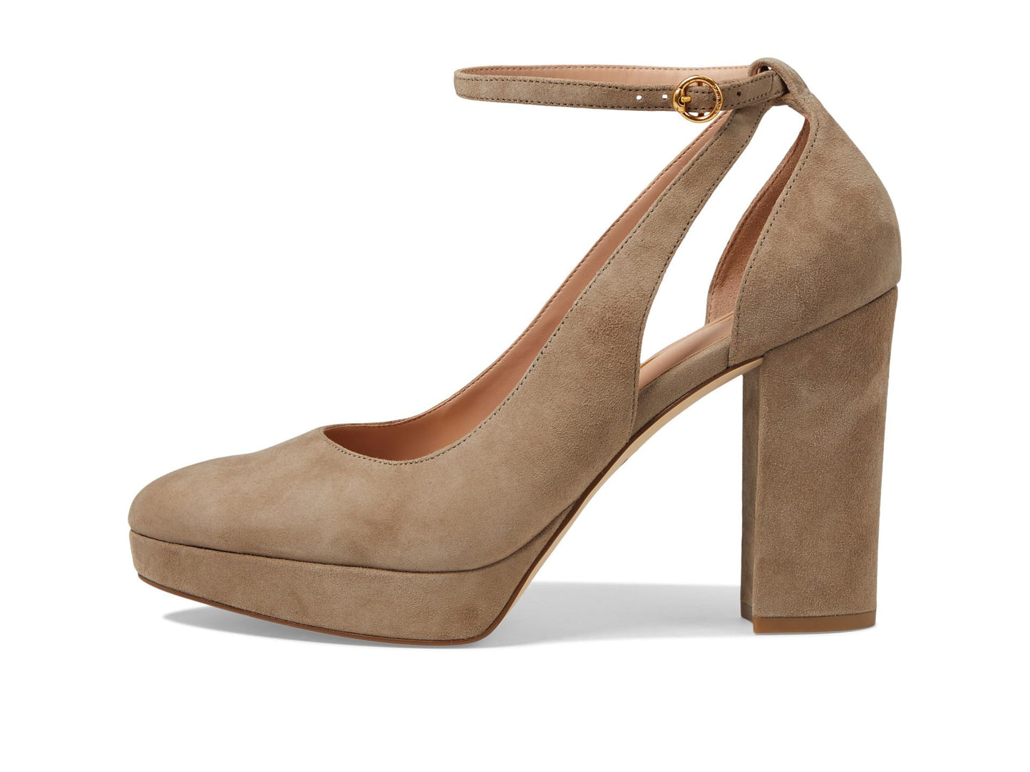 Cole Haan Women's Remi Platform Ankle Strap 100 mm Pump, Irish Coffee Suede, 8.5