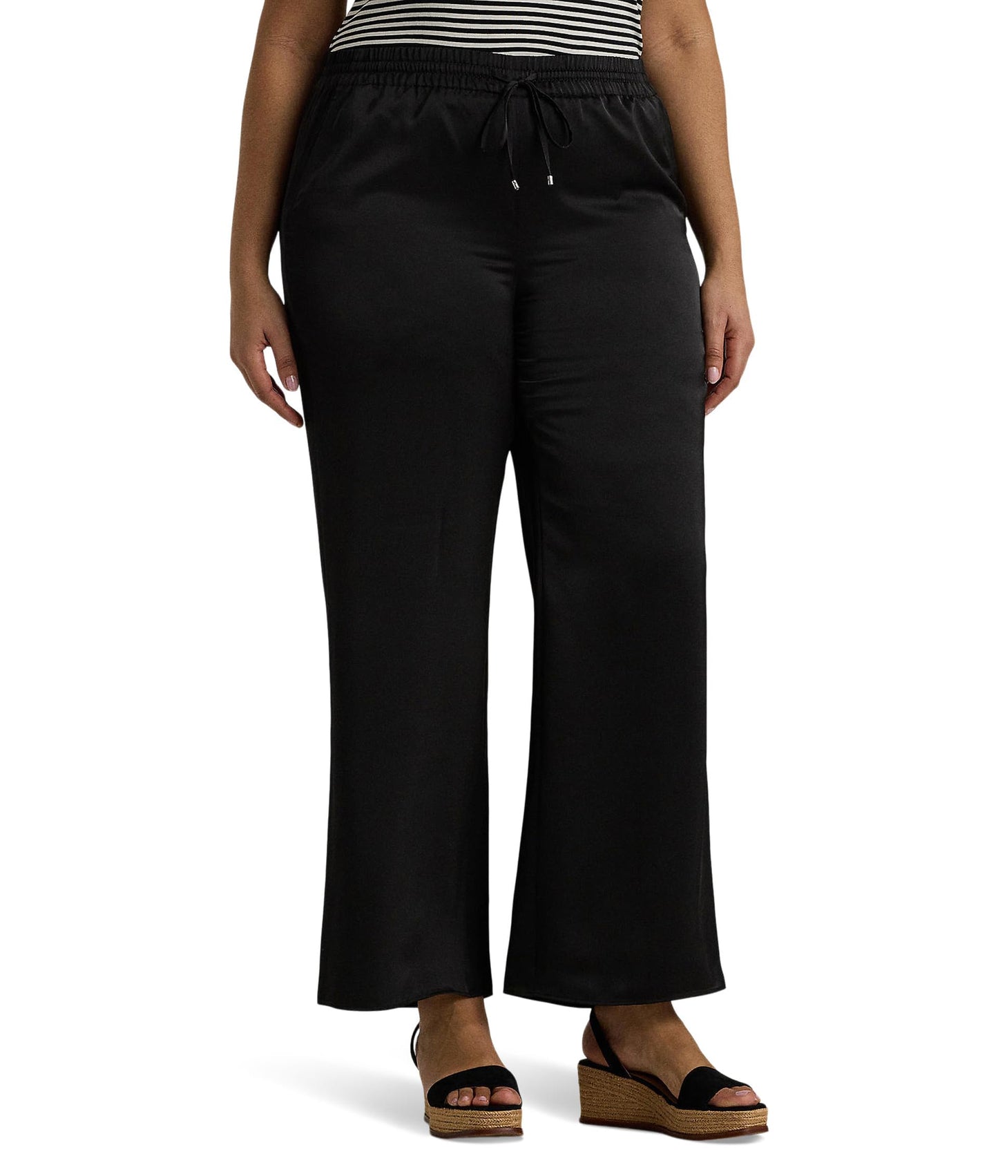 Lauren Ralph Lauren, Womens, Plus-Size Satin Charmeuse Wide-Leg Pant, Black, 2X