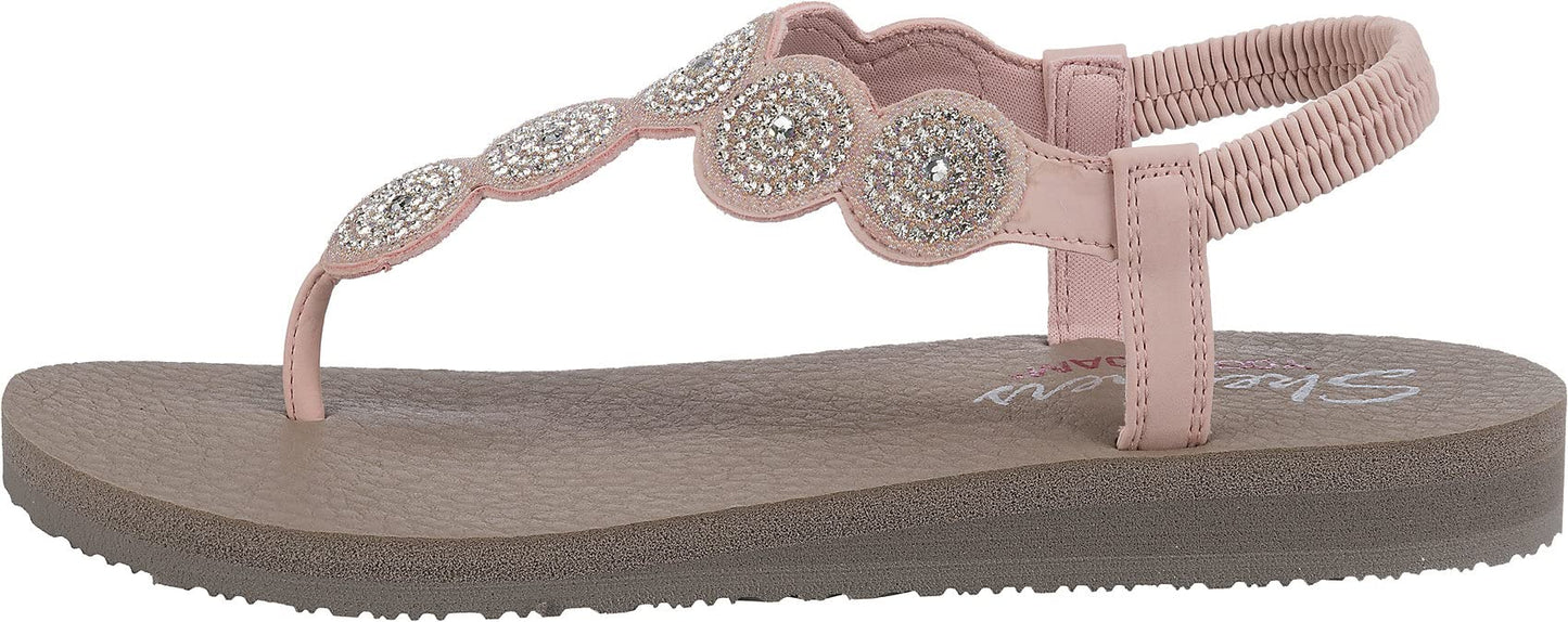 Skechers Women's Meditation - Stars & Sparkle - Circular Rhinestone Slingback Thong, Light Pink, 7