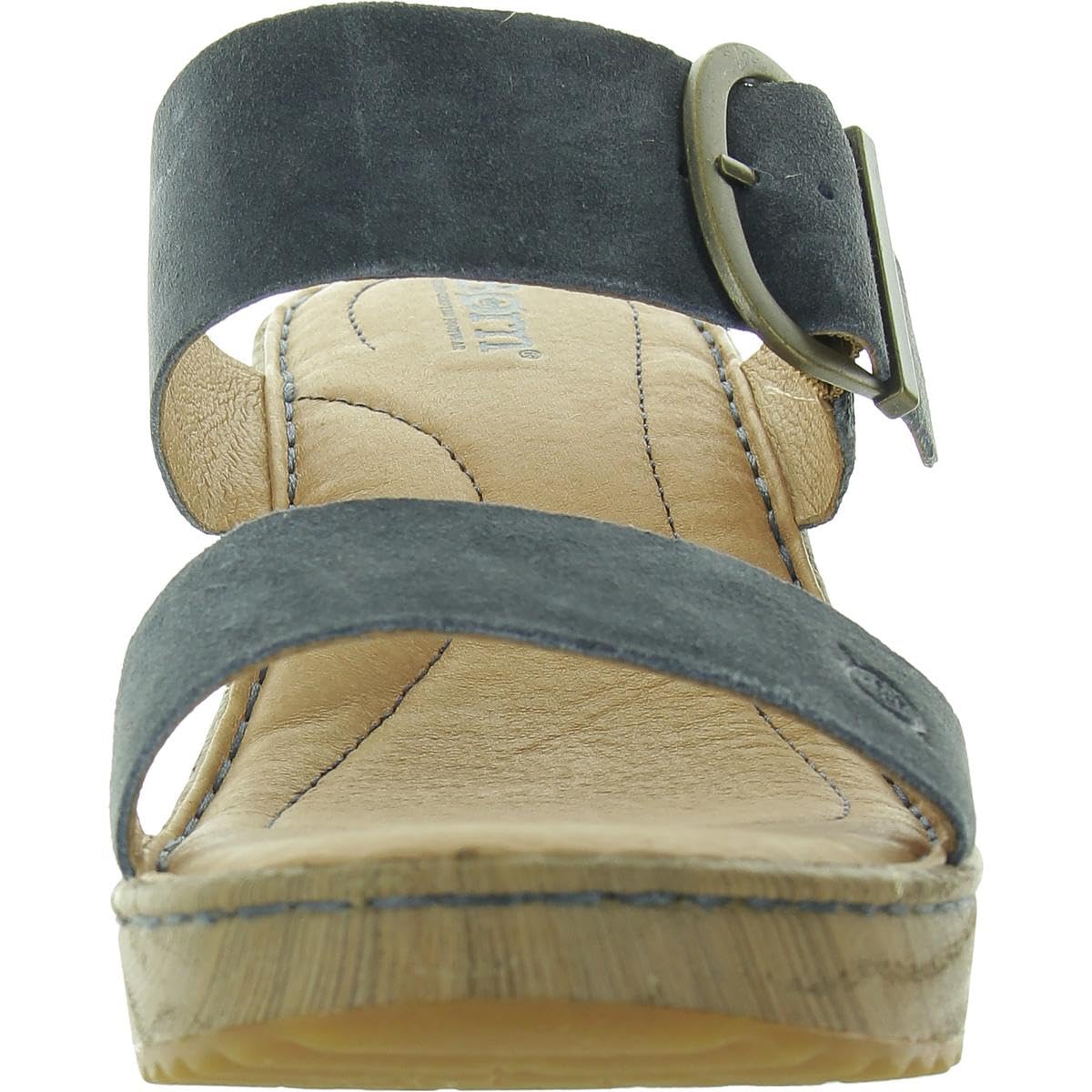 BORN Womens Buckle Leather Wedge Sandals Blue 8 Medium (B,M)