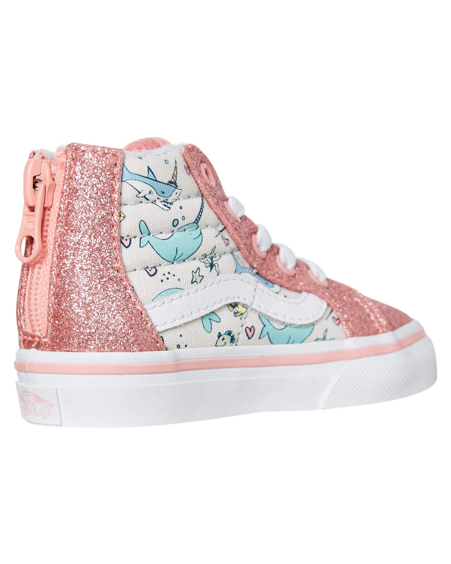Vans Toddlers Sk8 Hi Zip, (Shark Party) Pink Icing/True White, Size 7 Toddler