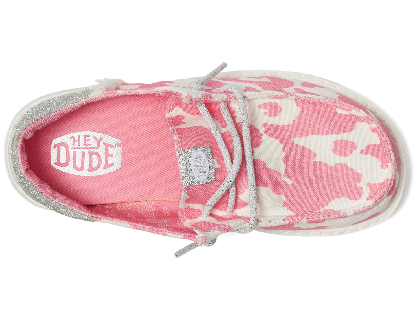 HEYDUDE Girl's Wendy Funk Y Cowgirl Bling Pink Cow/Silver Size 4 | Youth's Shoes | Youth Slip-on Loafers | Comfortable & Light-Weight