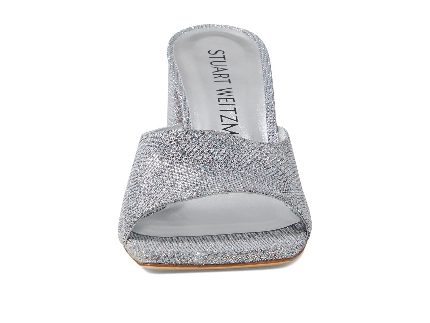 Stuart Weitzman Tia 85 Flareblock Slide Silver 9.5 B