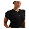 Lauren Ralph Lauren Plus-Size Stretch Cotton Flutter-Sleeve Henley Top Black 1X
