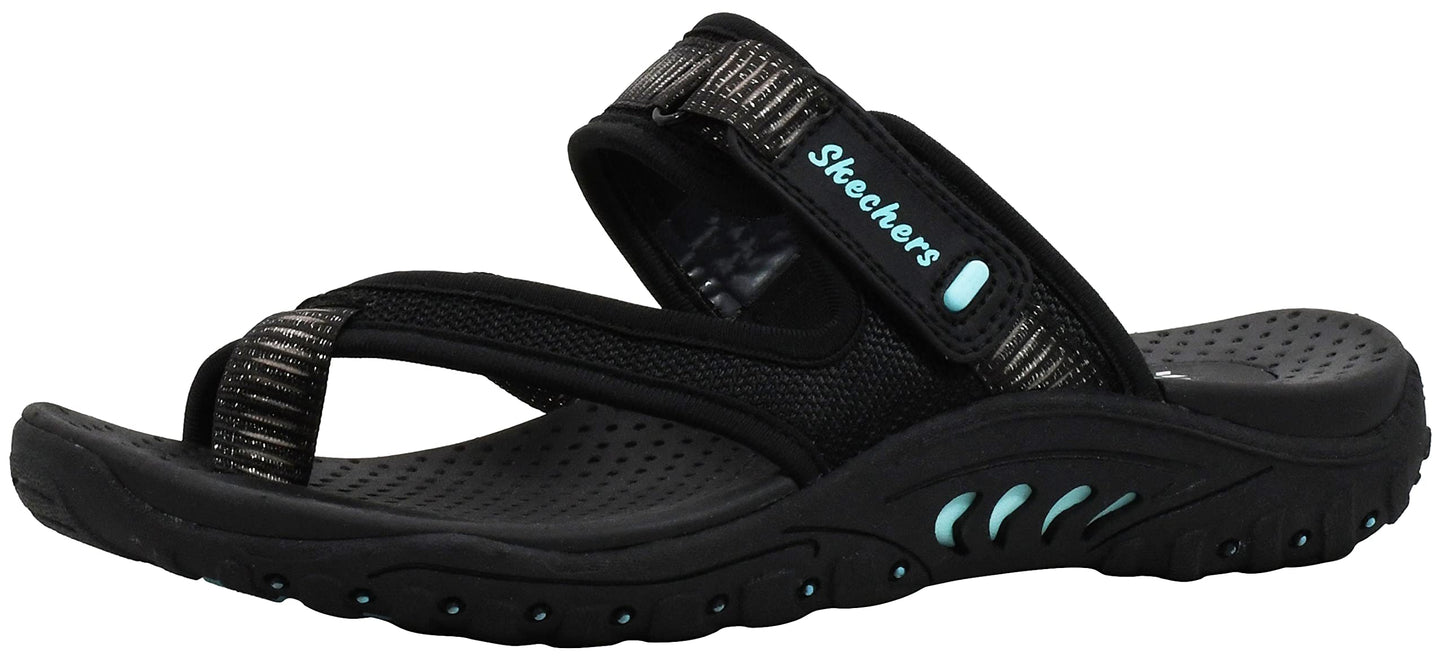 Skechers womens Reggae - Seize the Day - Toe Thong Sandal, Black/Aqua, 7 M US