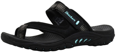 Skechers womens Reggae - Seize the Day - Toe Thong Sandal, Black/Aqua, 7 M US