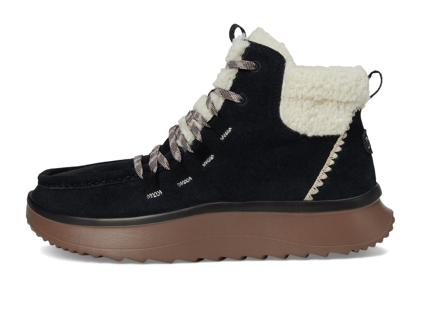 HEYDUDE Women's Wendy Peak Apres Suede Cozstit Black/Tan 9 Medium
