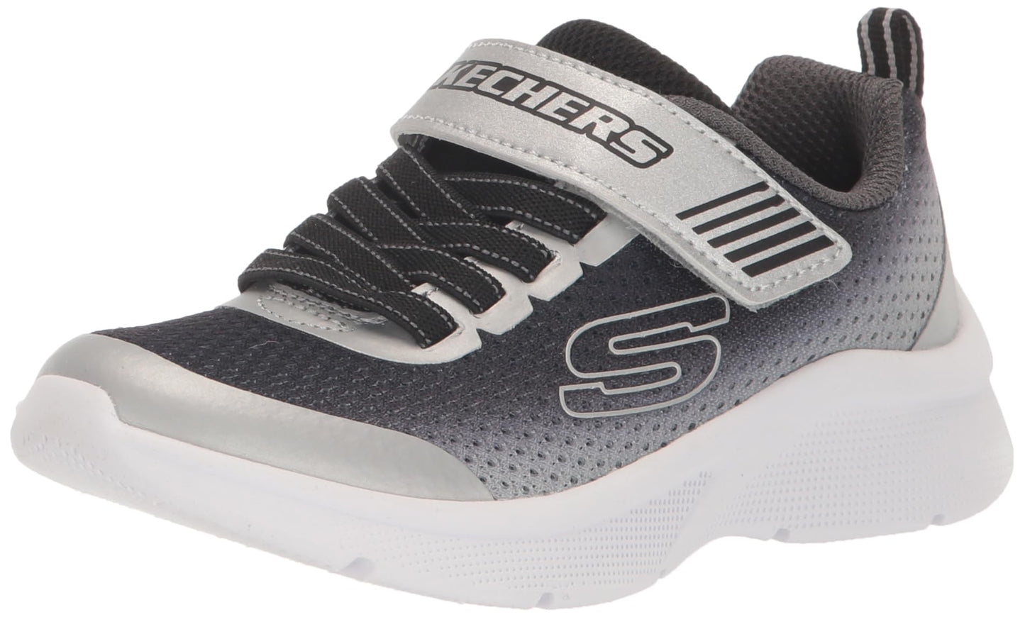 Skechers Kids Boys Microspec - Zorva Sneaker, Black/Silver, 4.5 Big Kid