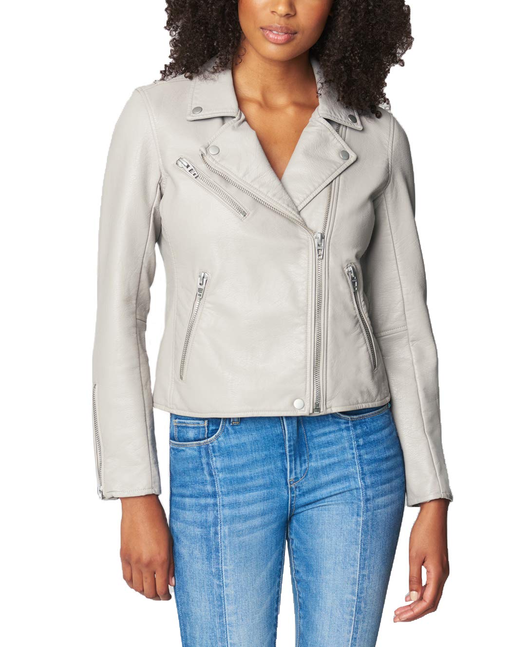 [BLANKNYC] womens Luxury Clothing Semi Fitted Vegan Leather Motorcycle Jacket, On the Rocks, X-Small US