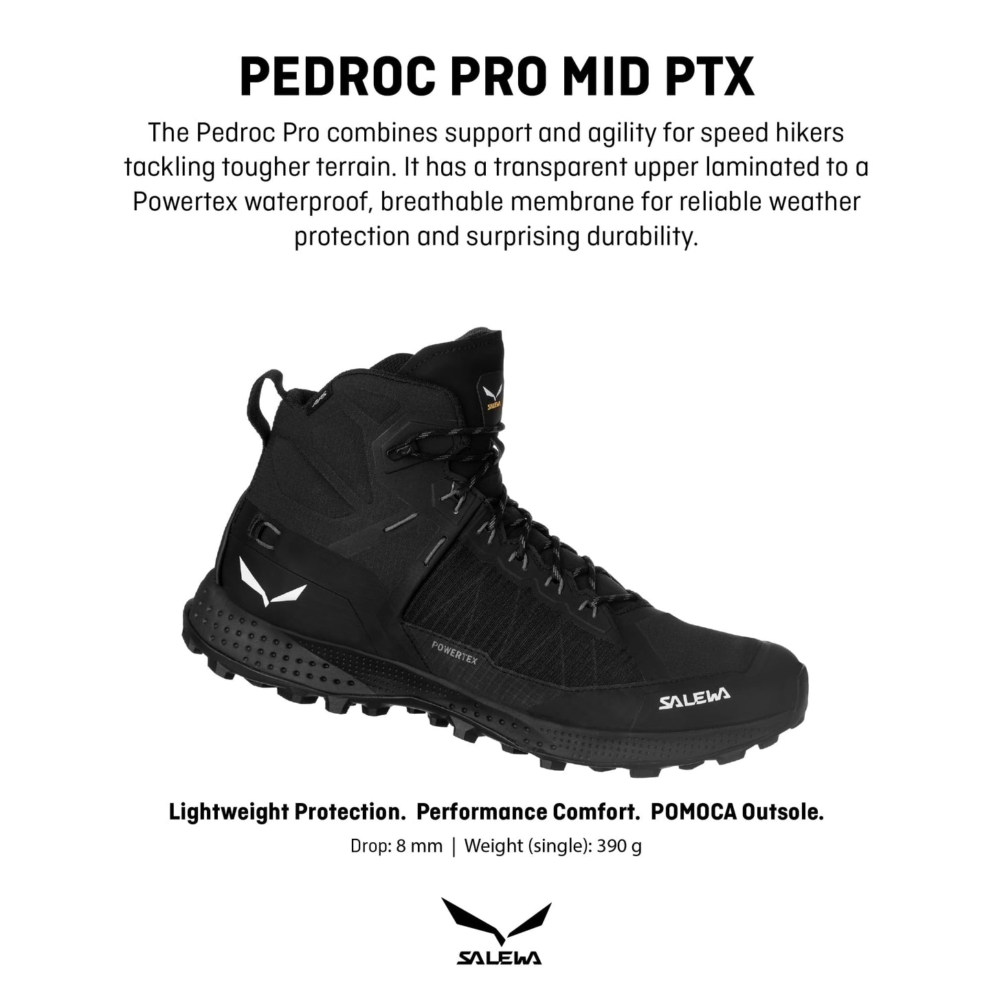 Salewa Men's Pedroc Pro Powertex Waterproof Trekking & Hiking Boot - Black/Black - 11