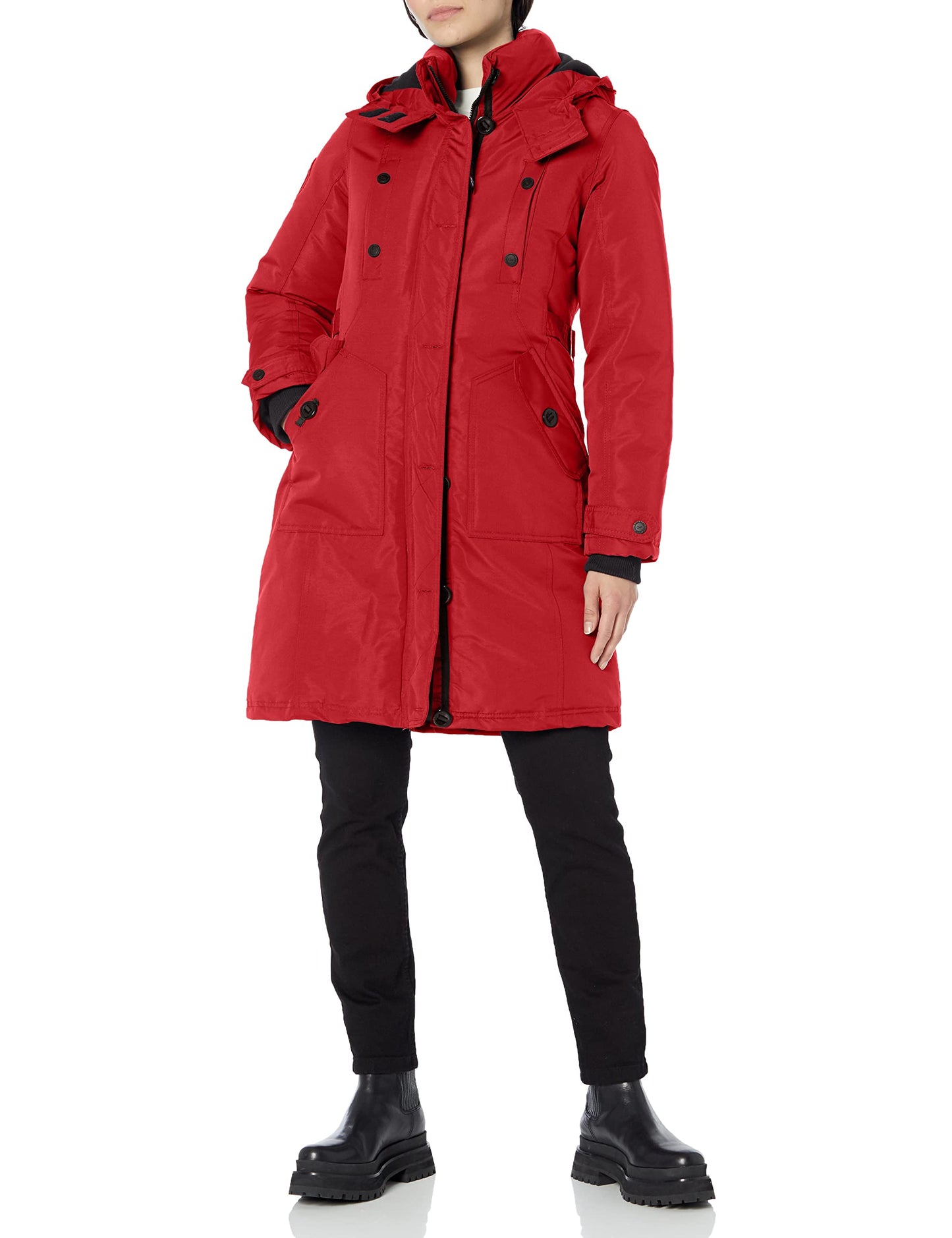 Canada Weather Gear Women's Heavyweight Long Parka Jacket, RED/Natural, Medium