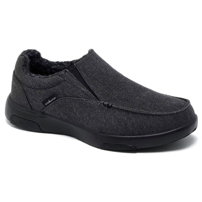 OrthoComfoot Orthopedic Loafers for Mens with Arch Support, Warm Comfortable Walking Slip-On for Plantar Fasciitis, Casual Vintage Fleece Shoes for Outdoor Sports Black Size 10.5