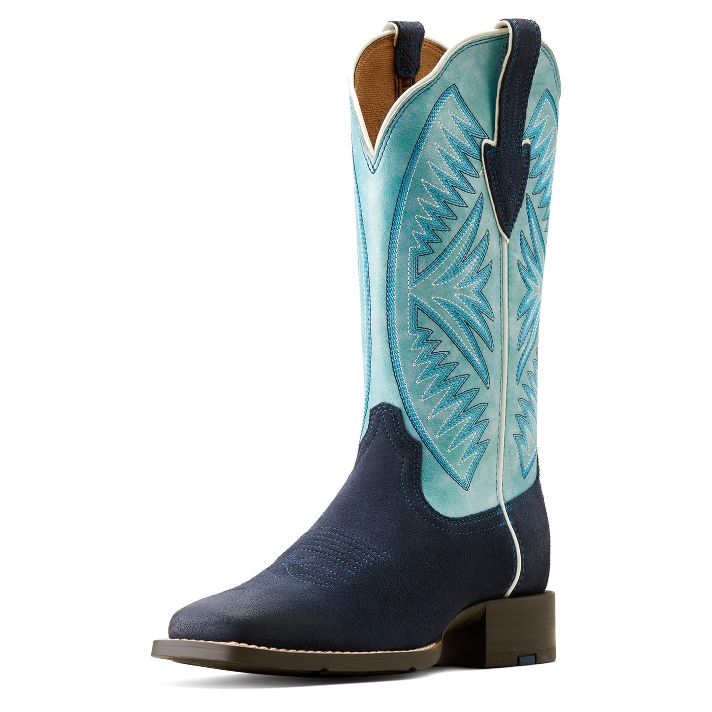 ARIAT Women's Round Up Ruidoso Western Boot, Coastal Blue/Midnight In Marfa Roughout, 11
