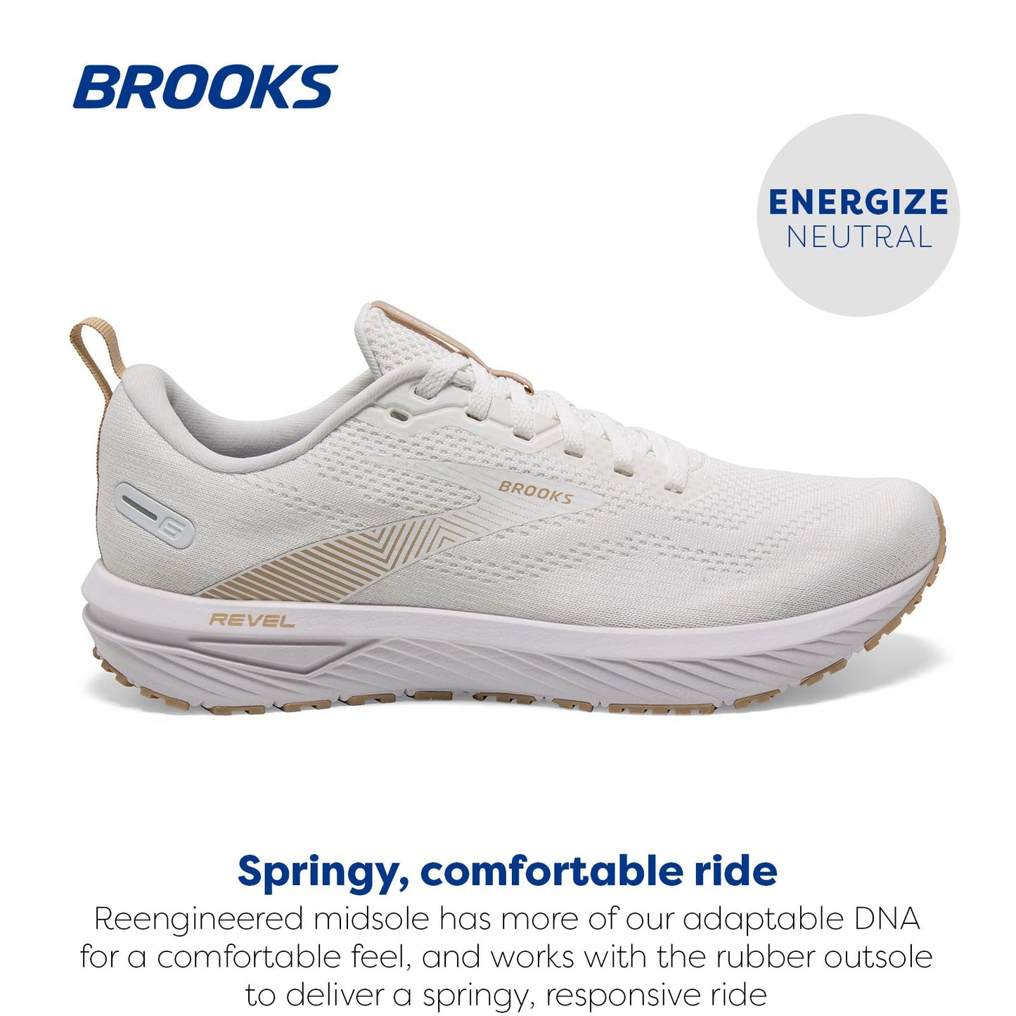 Brooks Women’s Revel 6 Neutral Running Shoe - White/Khaki - 9.5 Medium