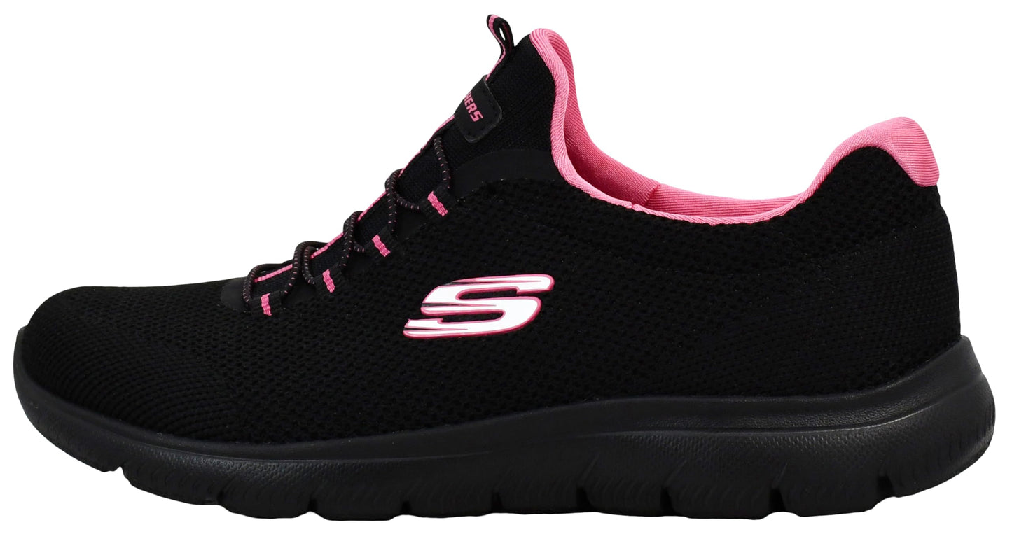 Skechers Women's Summits - Cool Classics Shoes, Black/Hot Pink, 6 M