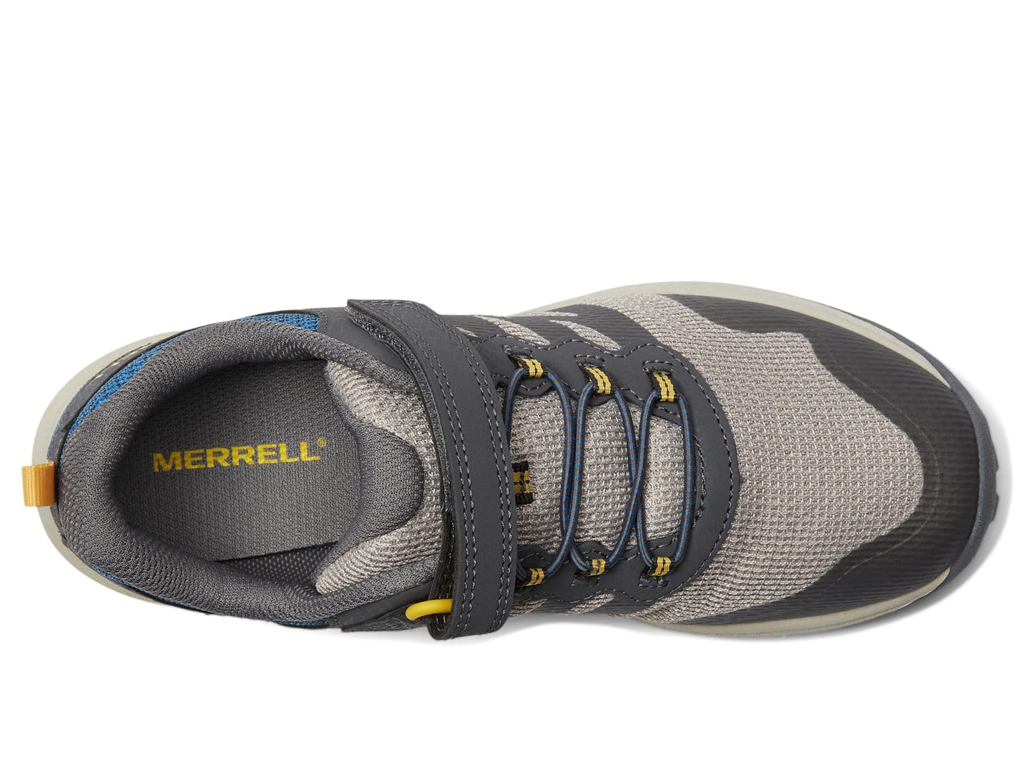 Merrell® Nova 3 Kids Shoes – Ideal for Little and Big Kids – Synthetic Upper – Bungee Lace Closure – Round Toe Grey/Blue/Gold 11.5 Little Kid M