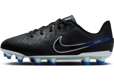 Nike Jr. Tiempo Legend 10 Academy Little/Big Kids' Multi-Ground Low-Top Soccer Cleats (DV4348-040, Black/Hyper Royal/Chrome) Size 4.5