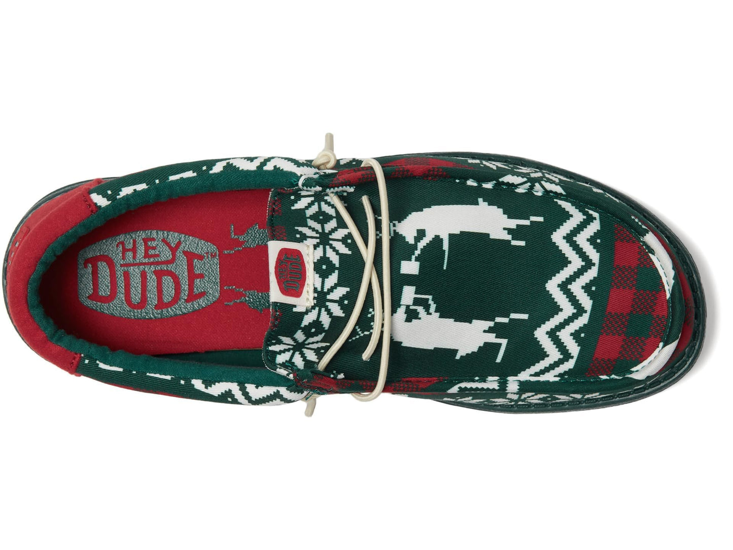 Hey Dude Wally Holiday Cheers - Loafers for Men - Textile Upper - Elastic Laces - Synthetic Outsole Green/Multi 10 M